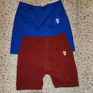 Women's Blue and Red Athletic Shorts Gymreapors 2x Set Bundle Scrunch Gym